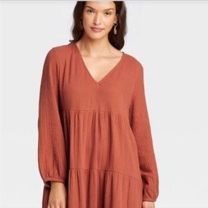 Target Universal Thread Orange Balloon Long Sleeve Tiered Dress